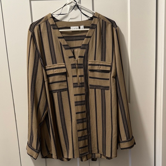 Kim Rogers Tops - Kim Rogers Women's Black and Tan Striped Blouse size 2x